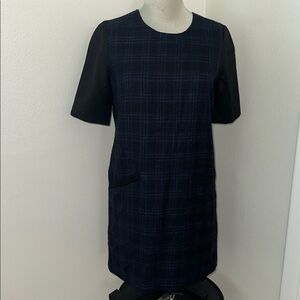 Jenni Kayne navy blue wool plaid mini dress shirt sleeve medium m 6